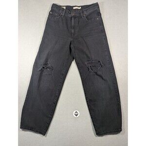 Leiv's Premium High Rise Distressed Baggy Dad Jeans Black Wash Womens Size 26